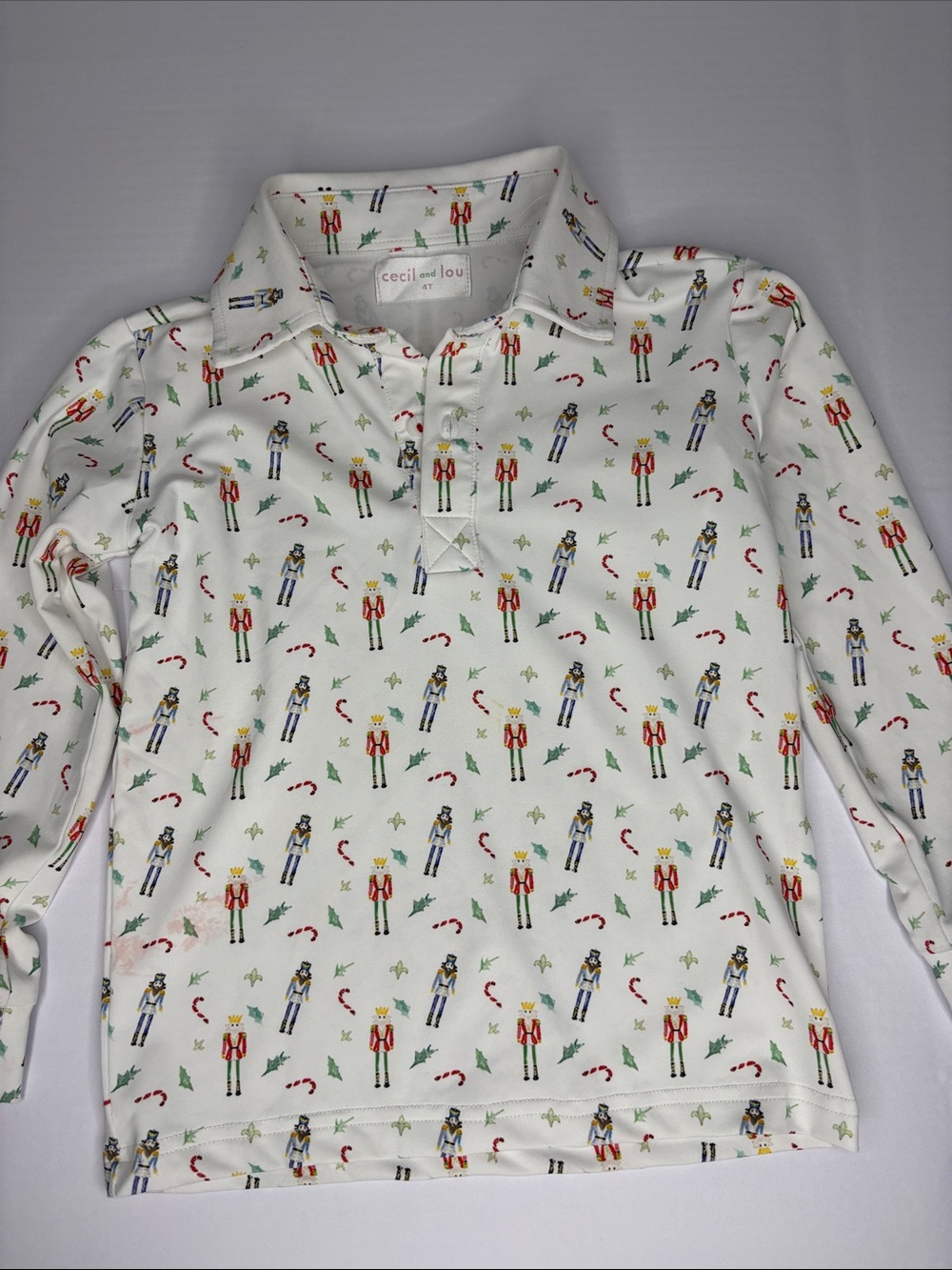 Cecil and Lou Christmas nutcracker long sleeve polo shirt, size 4T